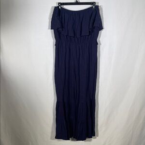 UMGEE WOMENS NAVY BLUE STRAPLESS JUMPSUIT TIERED LEG LARGE